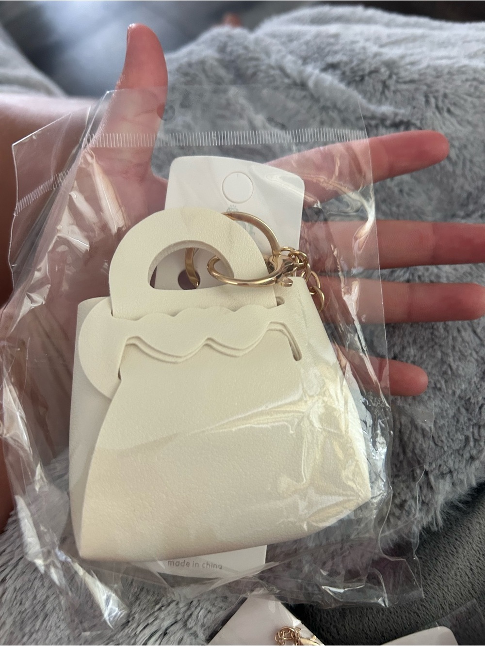 4/$50 White Mini Handbag Keychain - Women's Bag stores ear buds